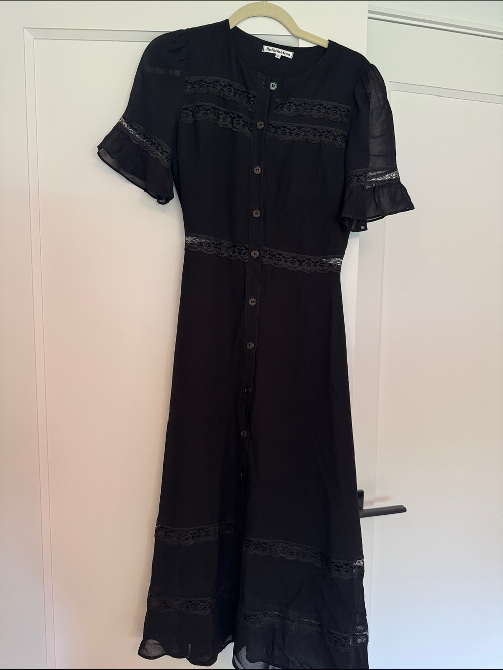 Reformation Black Lace-Trim Maxi Dress